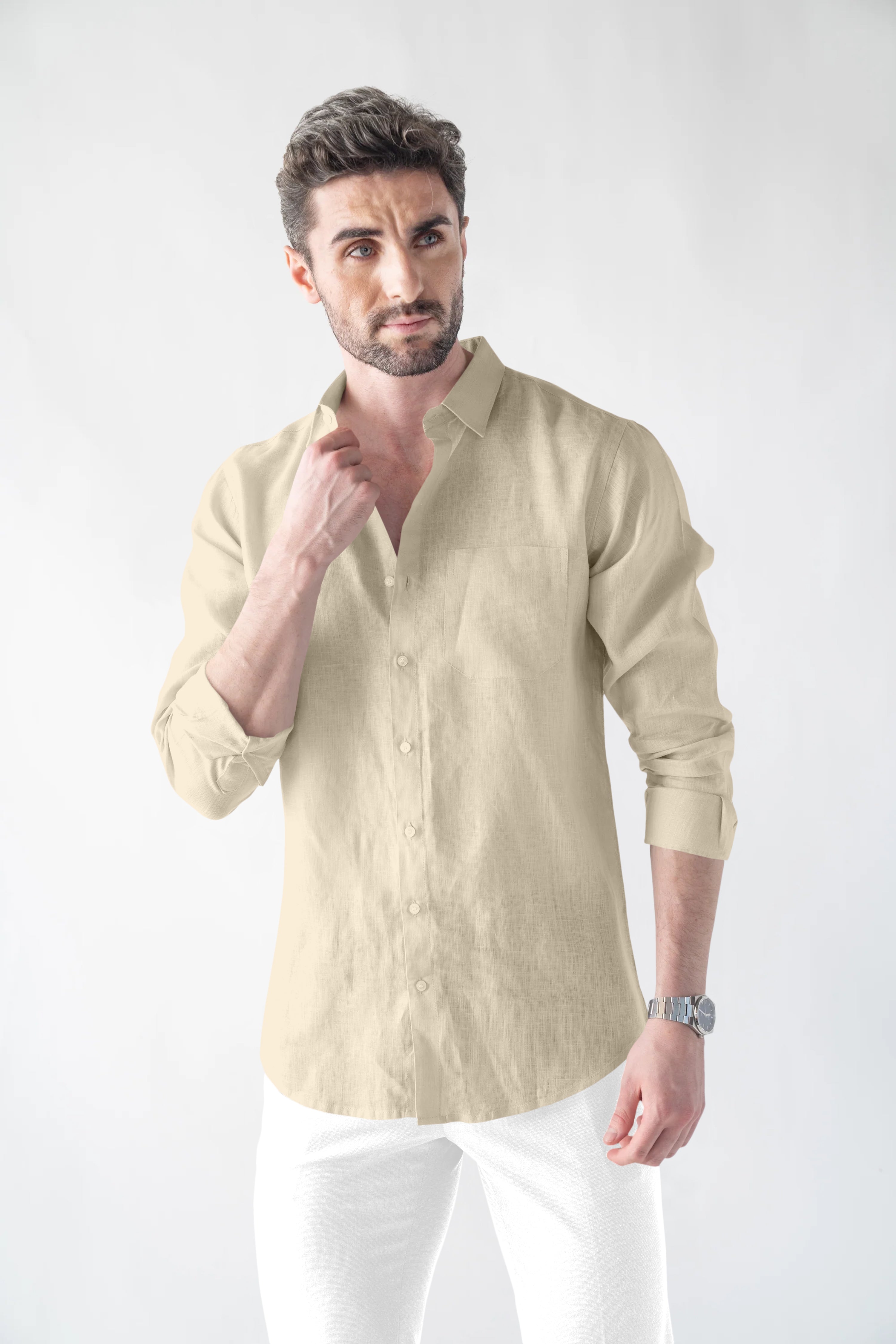 Linen Bland Soft Touch Cream Shirt