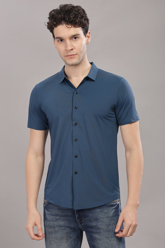 blue stretchable half sleev shirt