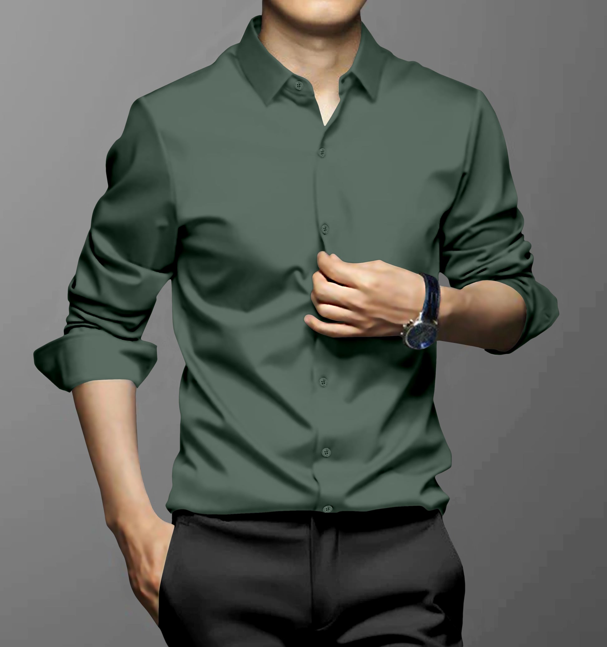 green Best quality formal satin cotton shirt for man