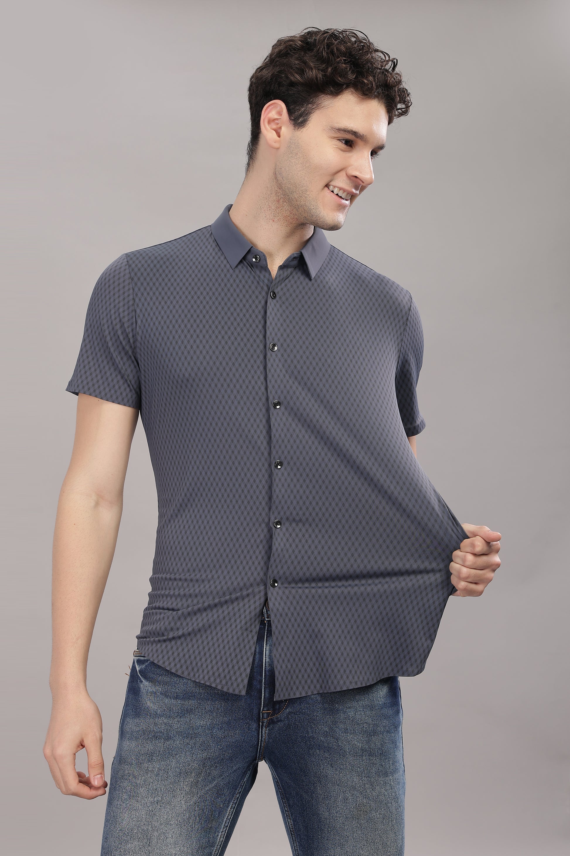 grey stretchable shirts for men