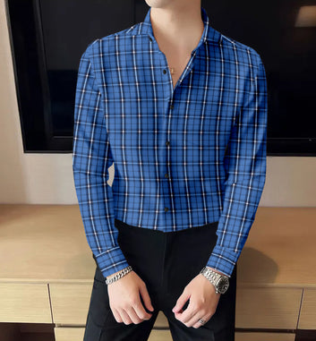 COTTON CHECKS SHIRT  Royal Blue