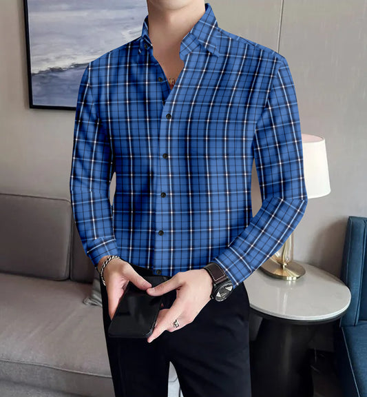 COTTON CHECKS SHIRT  Royal Blue