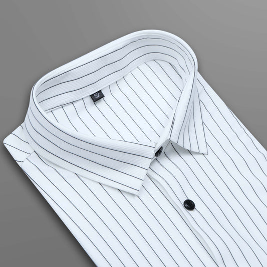 White Striped Stretchable Imported Shirt