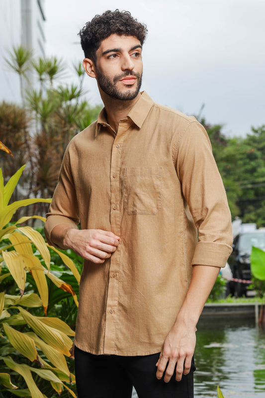 Premium Linen Soft Touch Brown Shirt