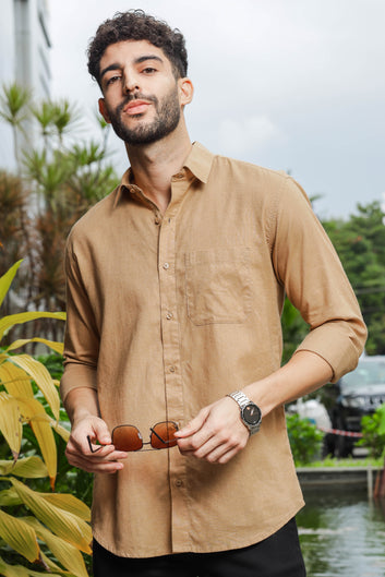 Premium Linen Soft Touch Brown Shirt