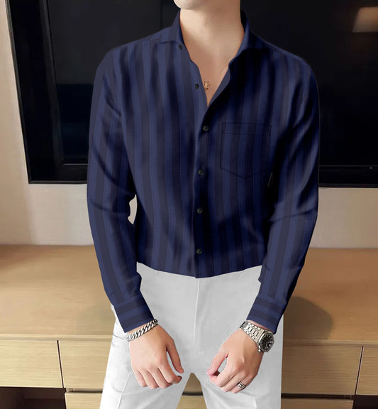 Classic Design Cotton Blue Striped Shirt