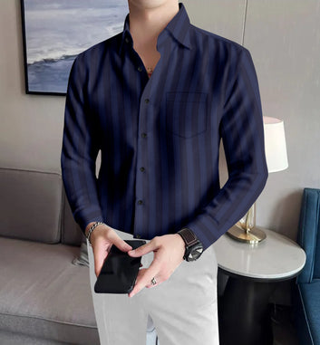 Classic Design Cotton Blue Striped Shirt