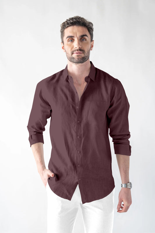 Linen Bland Soft Touch Cinnamon Brown Shirt