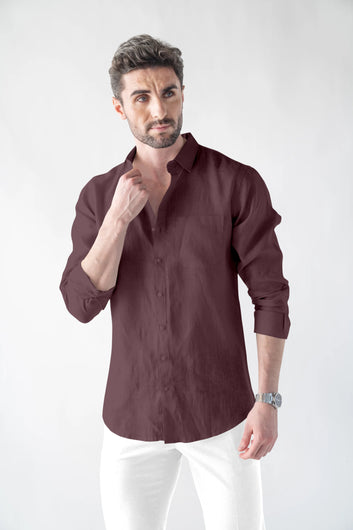 Linen Bland Soft Touch Cinnamon Brown Shirt