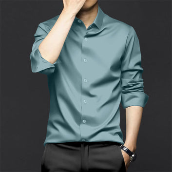 Bluish Grey Sheen Super Satin Premium Cotton Shirt