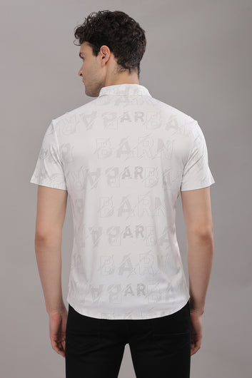 White Alphabet Disign Stretchable Imported Shirt