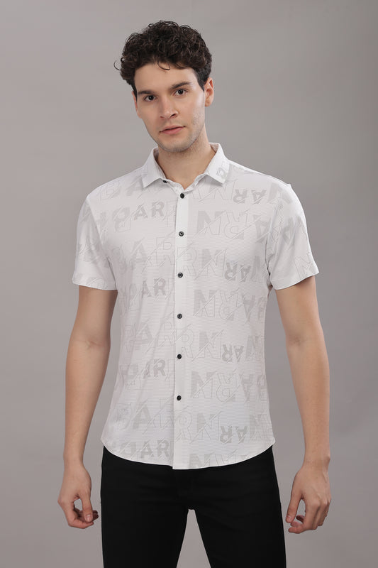 White Alphabet Disign Stretchable Imported Shirt