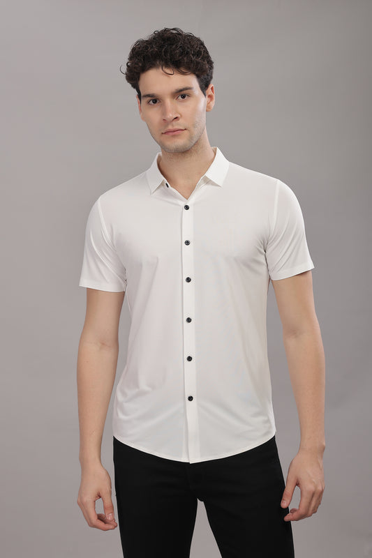 White Plain Stretchable Imported Shirt