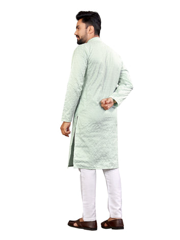 Men’s Lucknowi Embroidered  Kurta Pajama Set( Firoji)