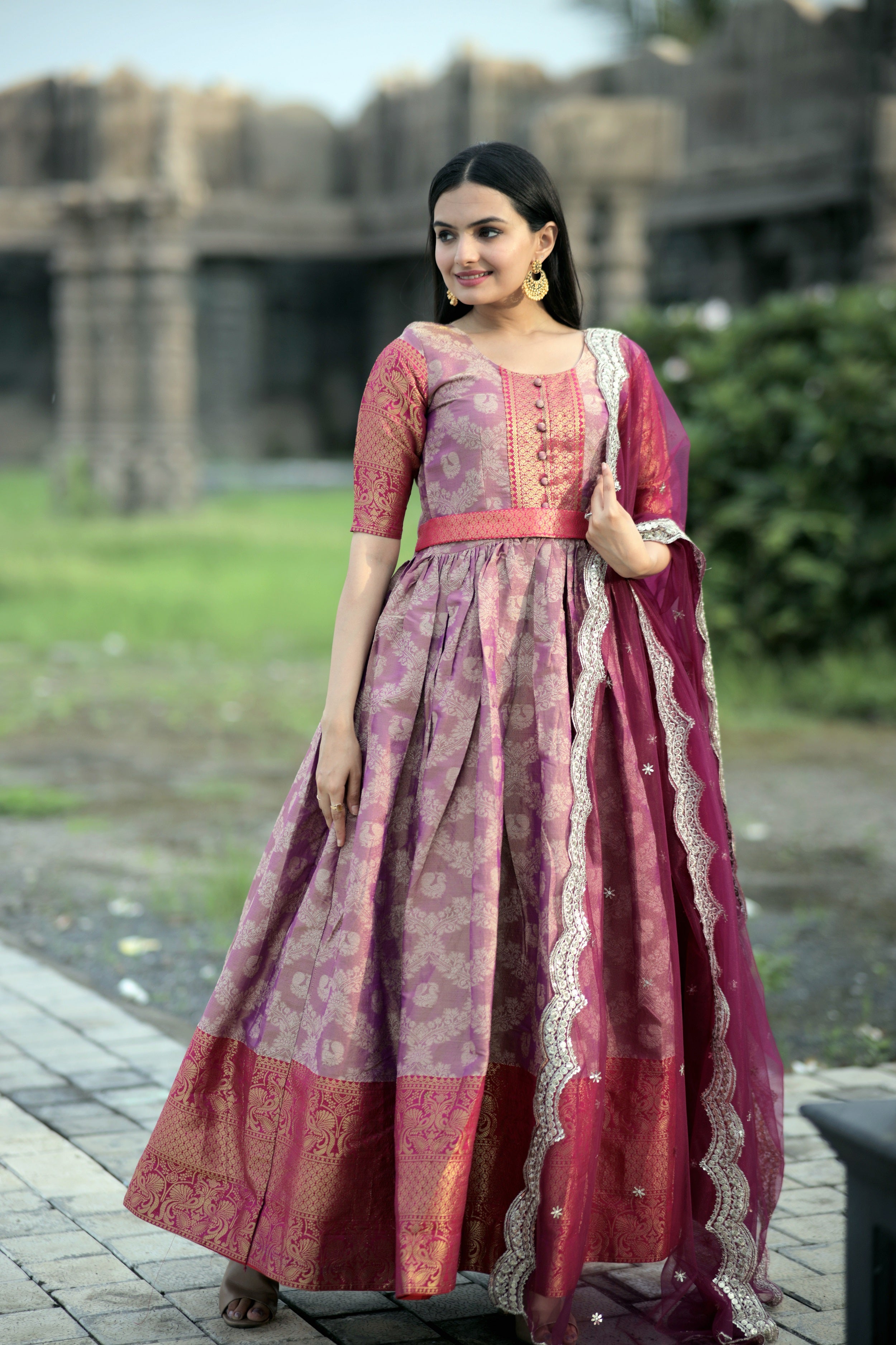 Buy Dark Pink Heavy Butterfly Net Wedding Wear Embroidery Work Gown With  Dupatta Online From Wholesale Salwar.