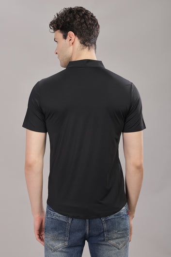 Black Plain Stretchable Imported Shirt