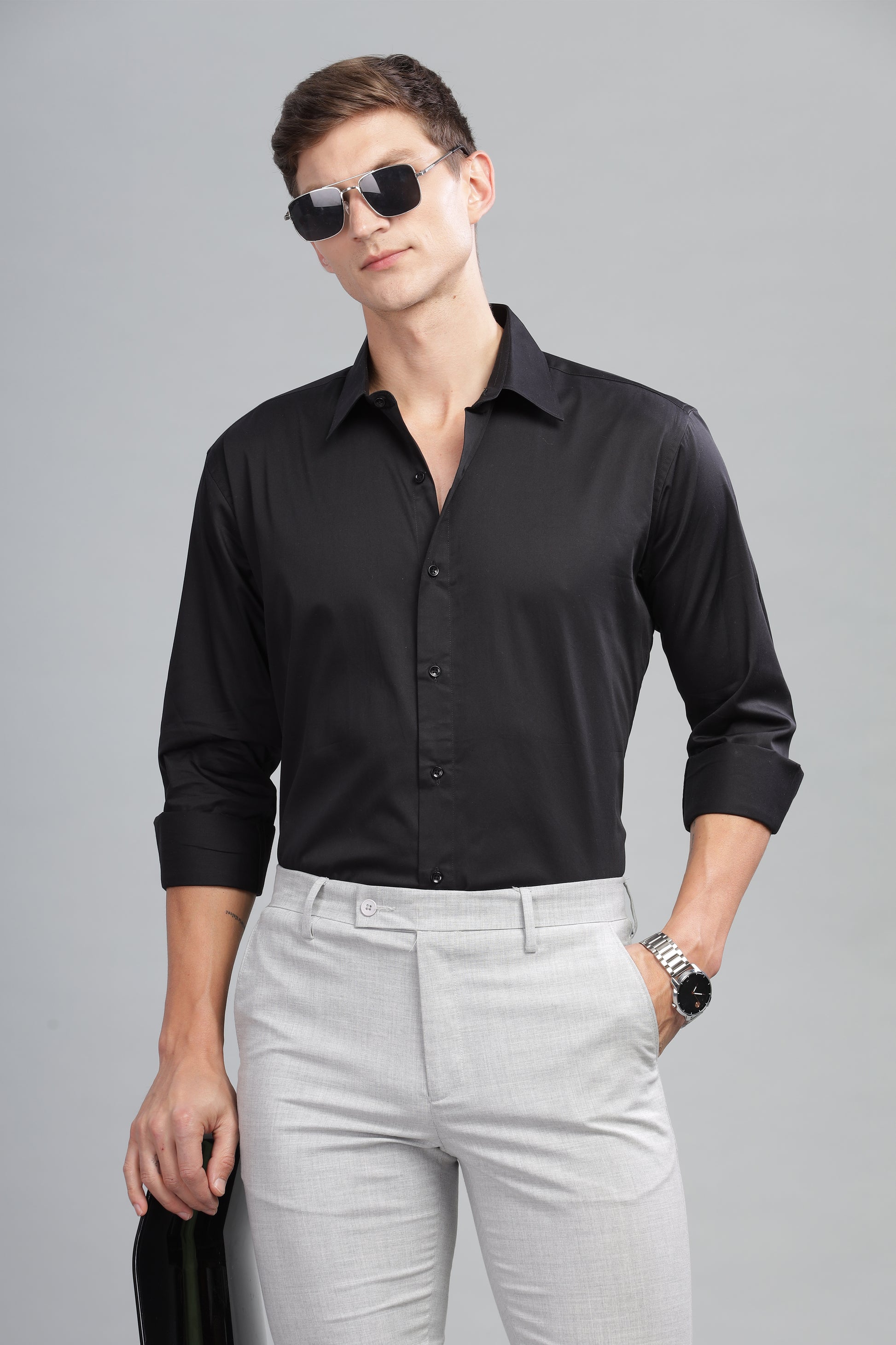 black plain long sleeves mens shirts