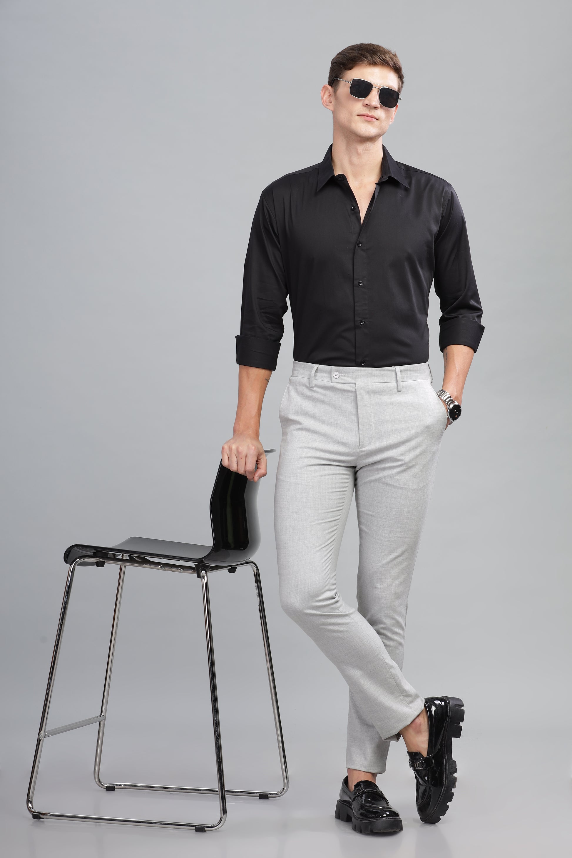 black satin cotton mens shirt on sale