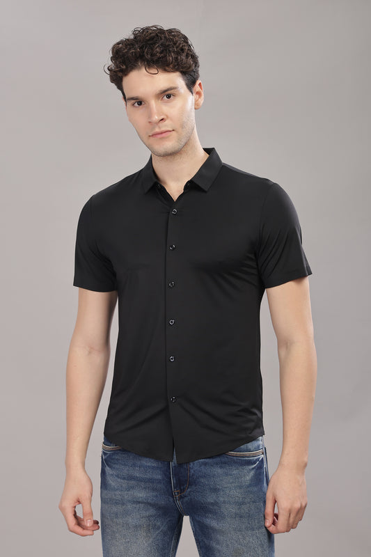 Black Plain Stretchable Imported Shirt