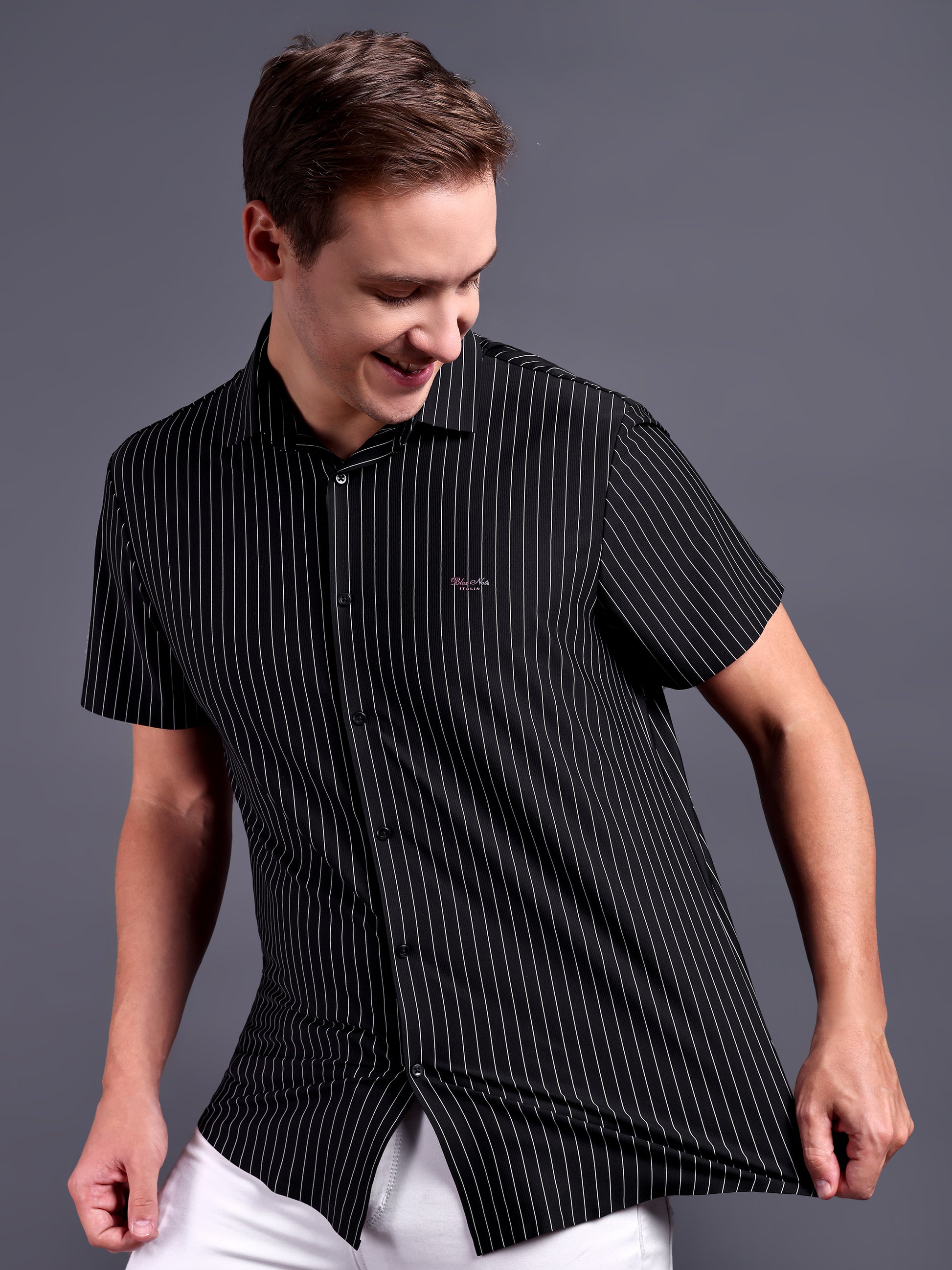 black stripped Casual stretchable shirts