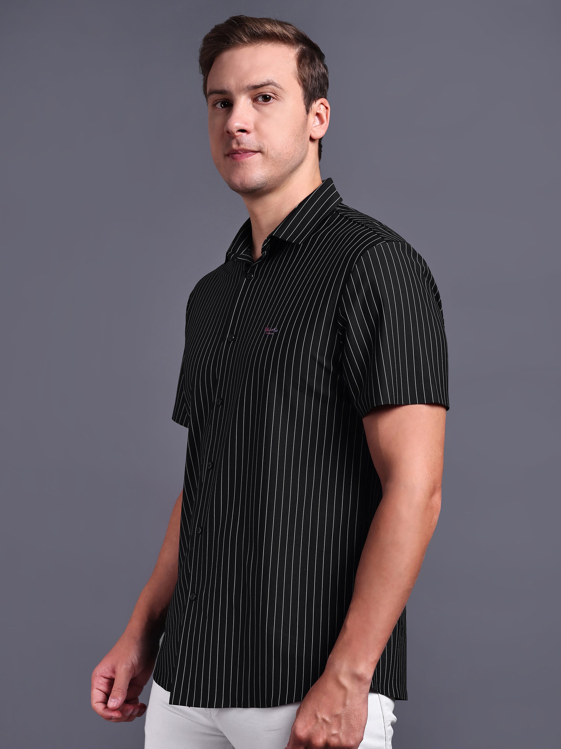 black stripped imported stretchable shirts for men