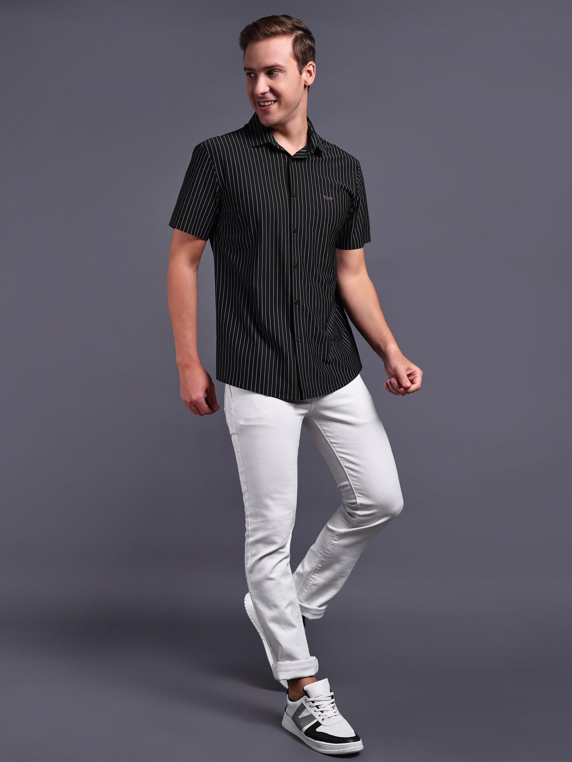 black stripped stretchable shirt