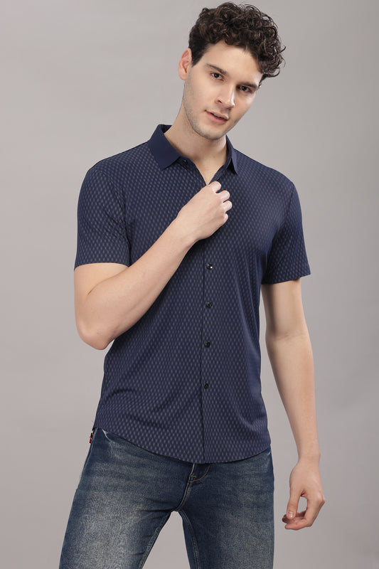 Blue Kaju Katri Disign Stretchable Imported Shirt