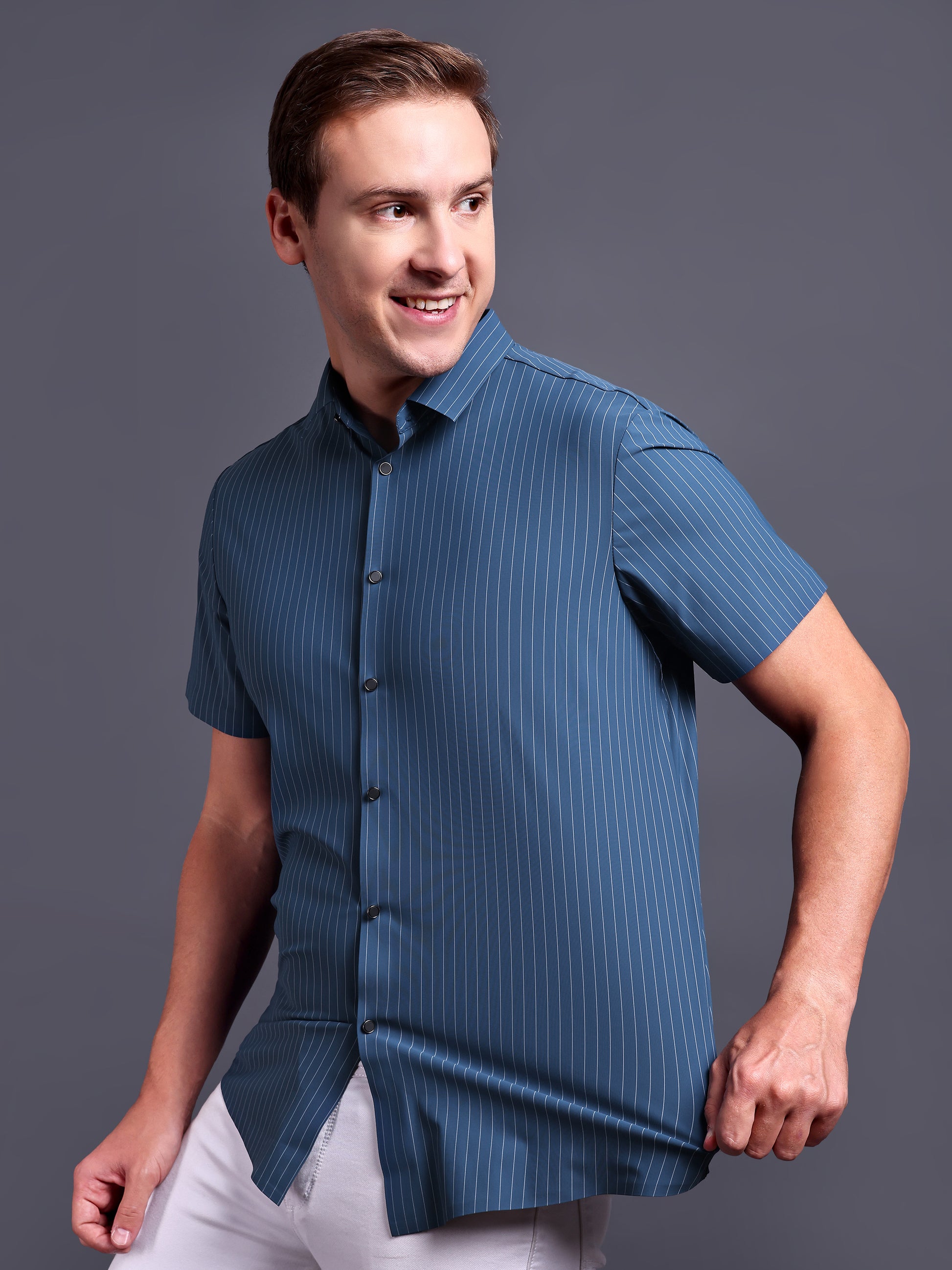 blue stripped Casual stretchable shirts