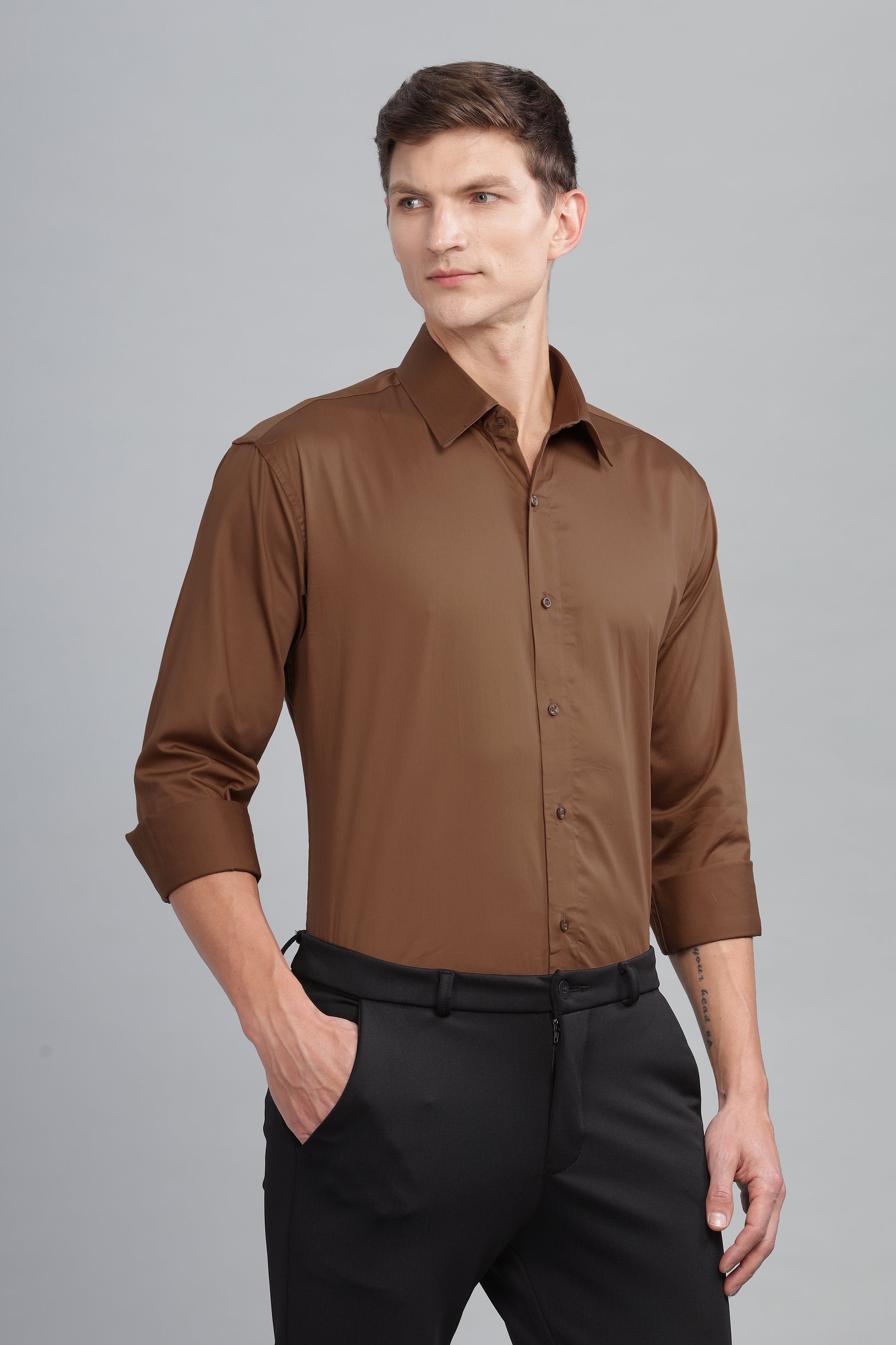 brown cotton stylish shirts for men