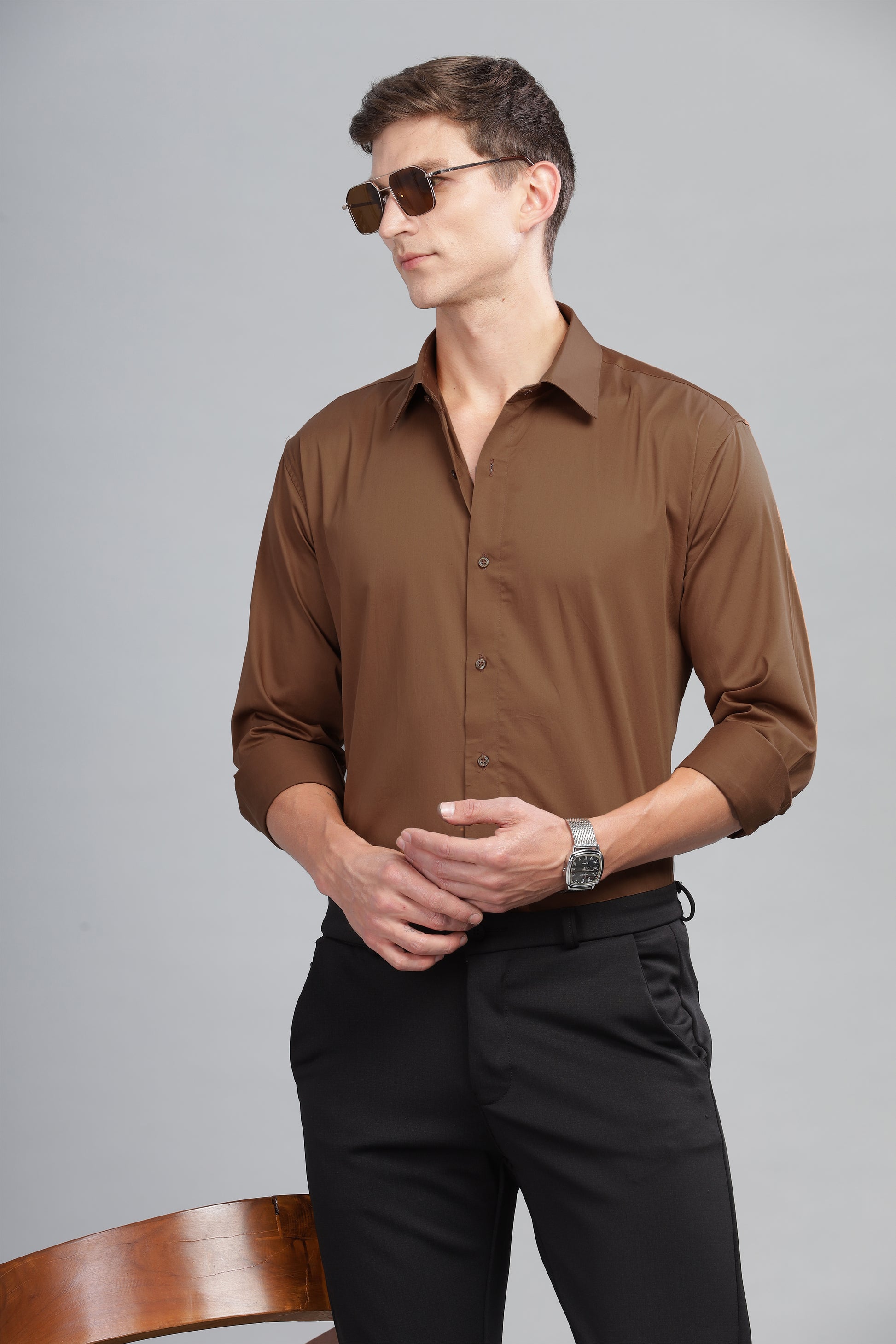 brown long sleeve polo shirt for gents