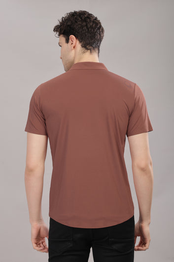 Brown Plain Stretchable Imported Shirt