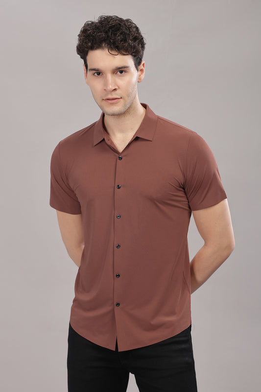 Brown Plain Stretchable Imported Shirt