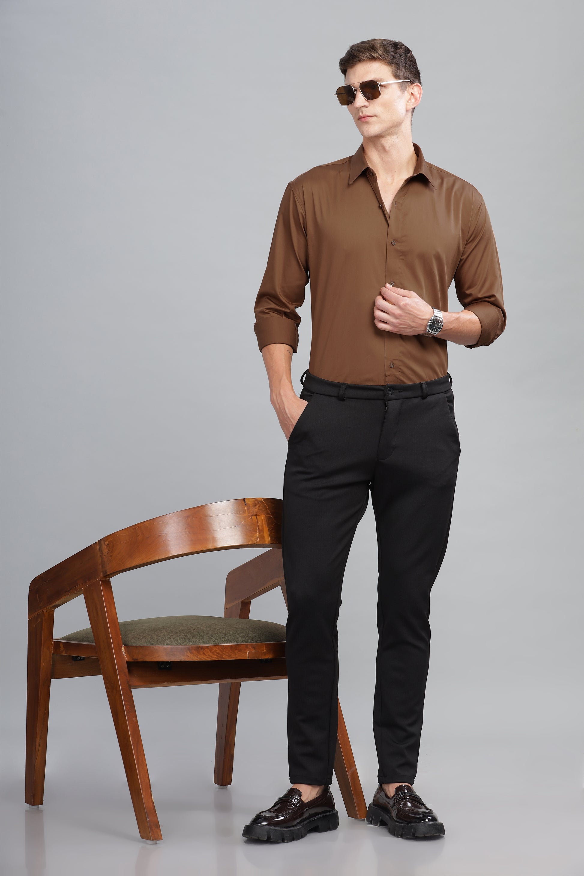 brown satin cotton mens shirt on sale