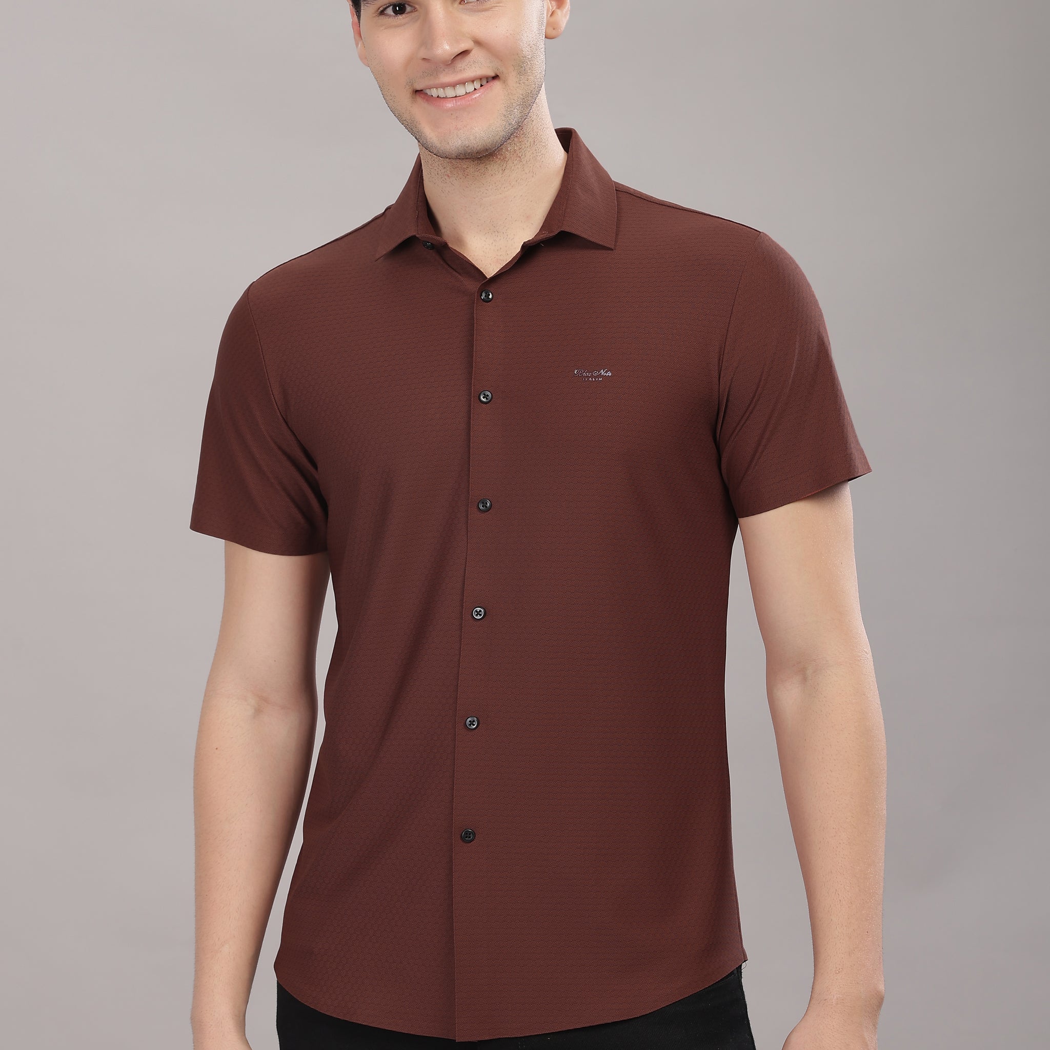 brown stretchable half sleev shirt