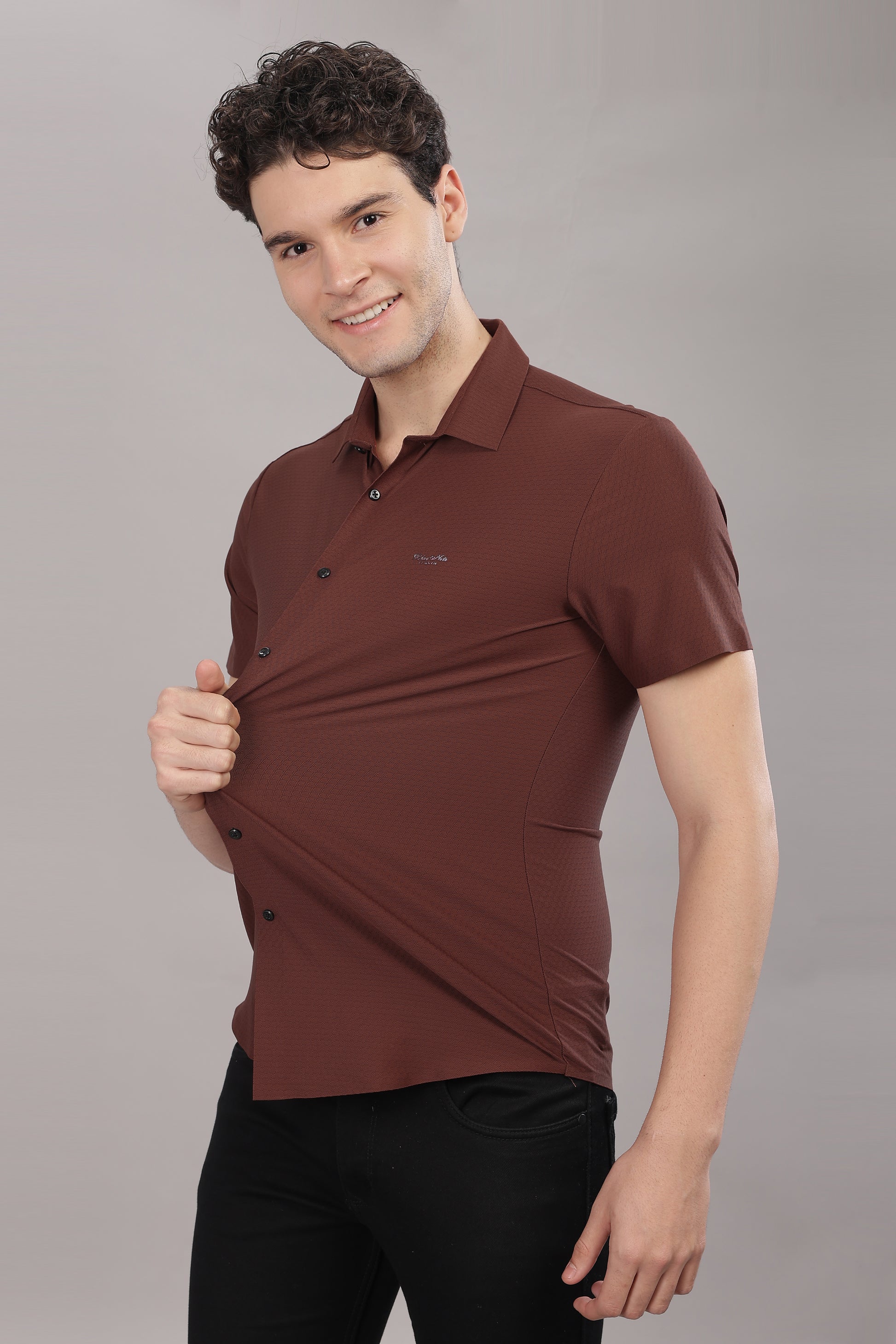 brown stretchable shirts for men