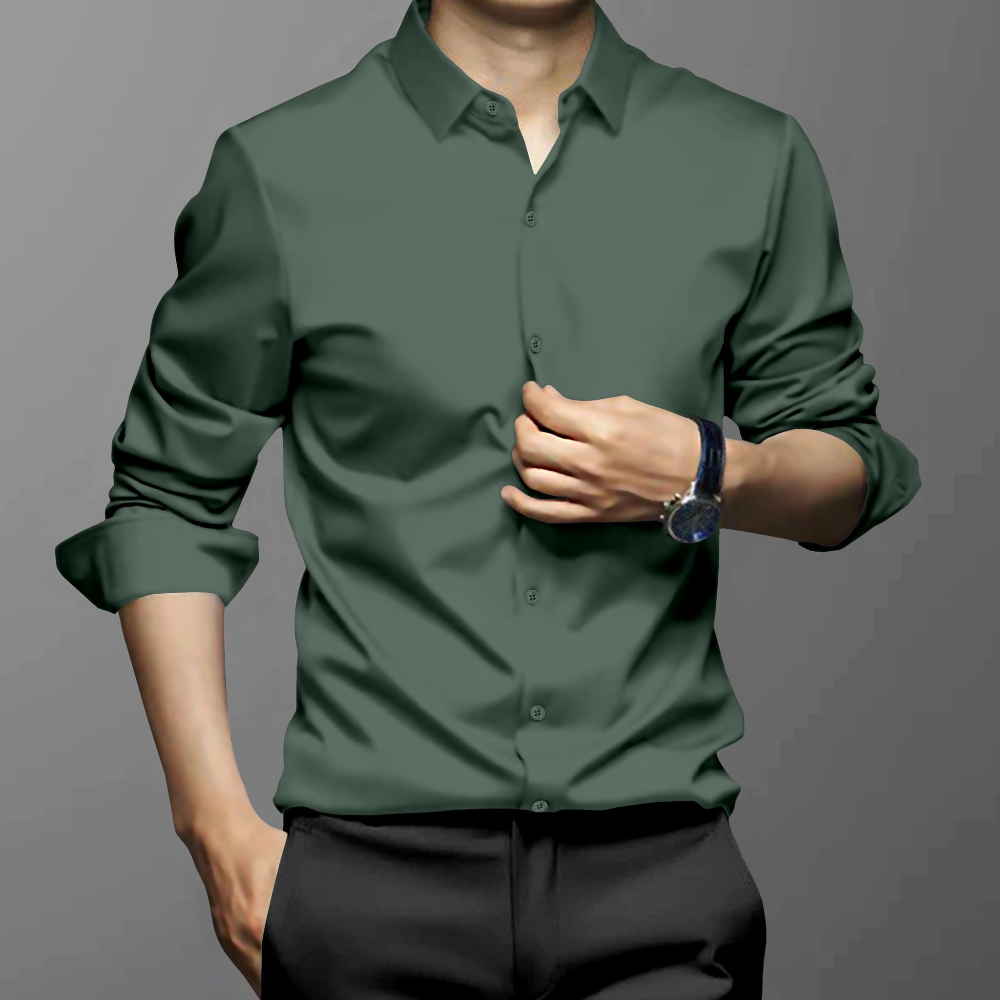 green Best quality formal satin cotton shirt for man
