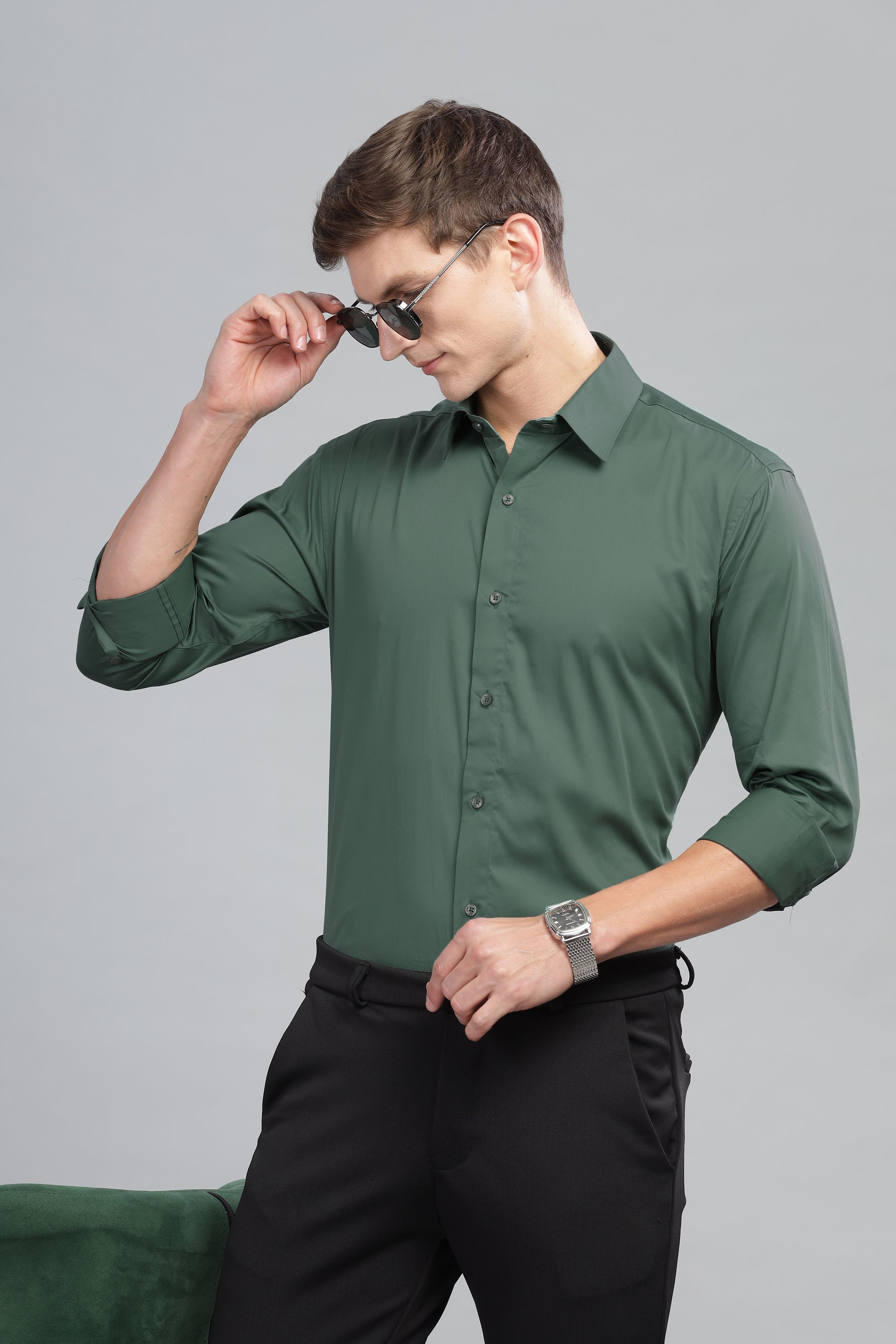 green long sleeve polo shirt for gents