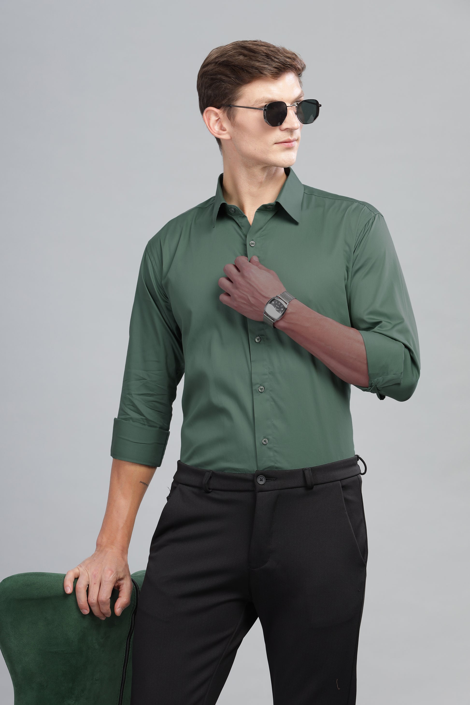 green mens formal linen shirts on sale