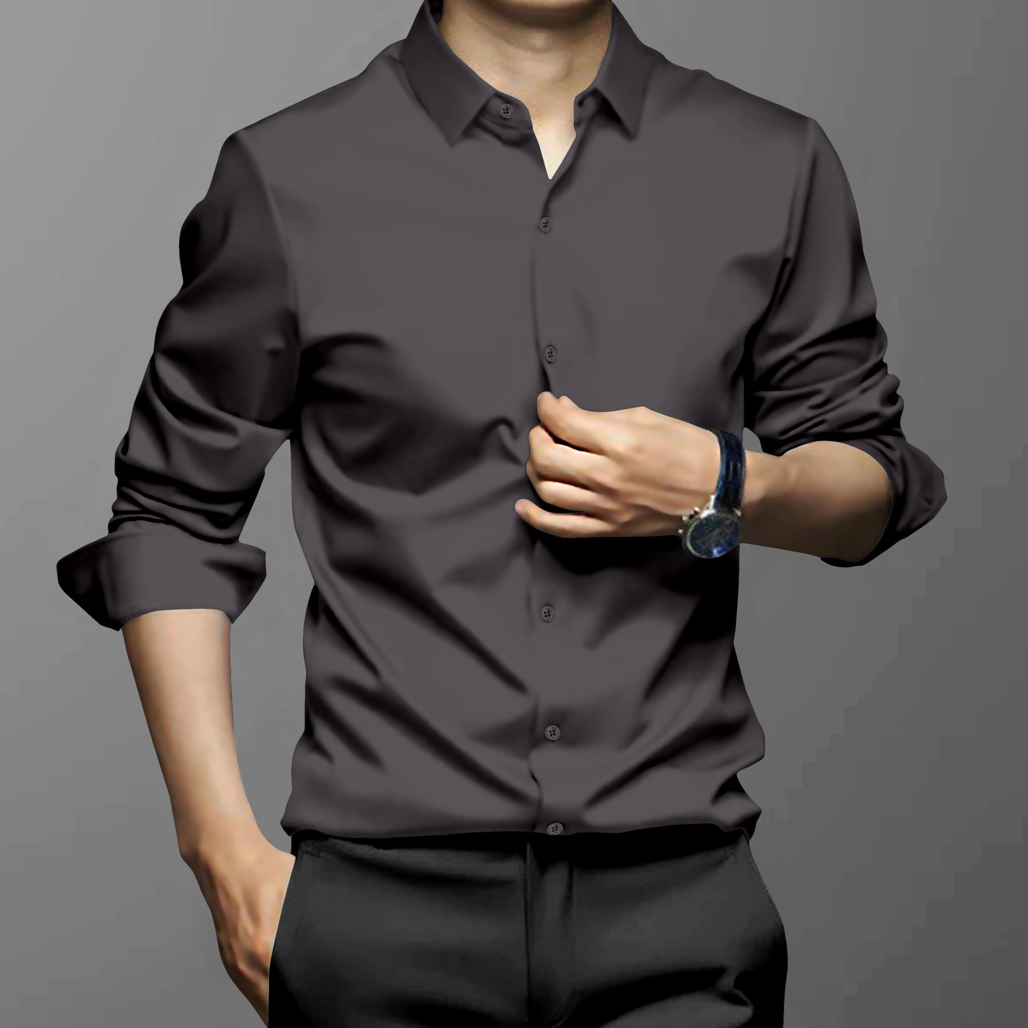 grey Best quality formal satin cotton shirt for man