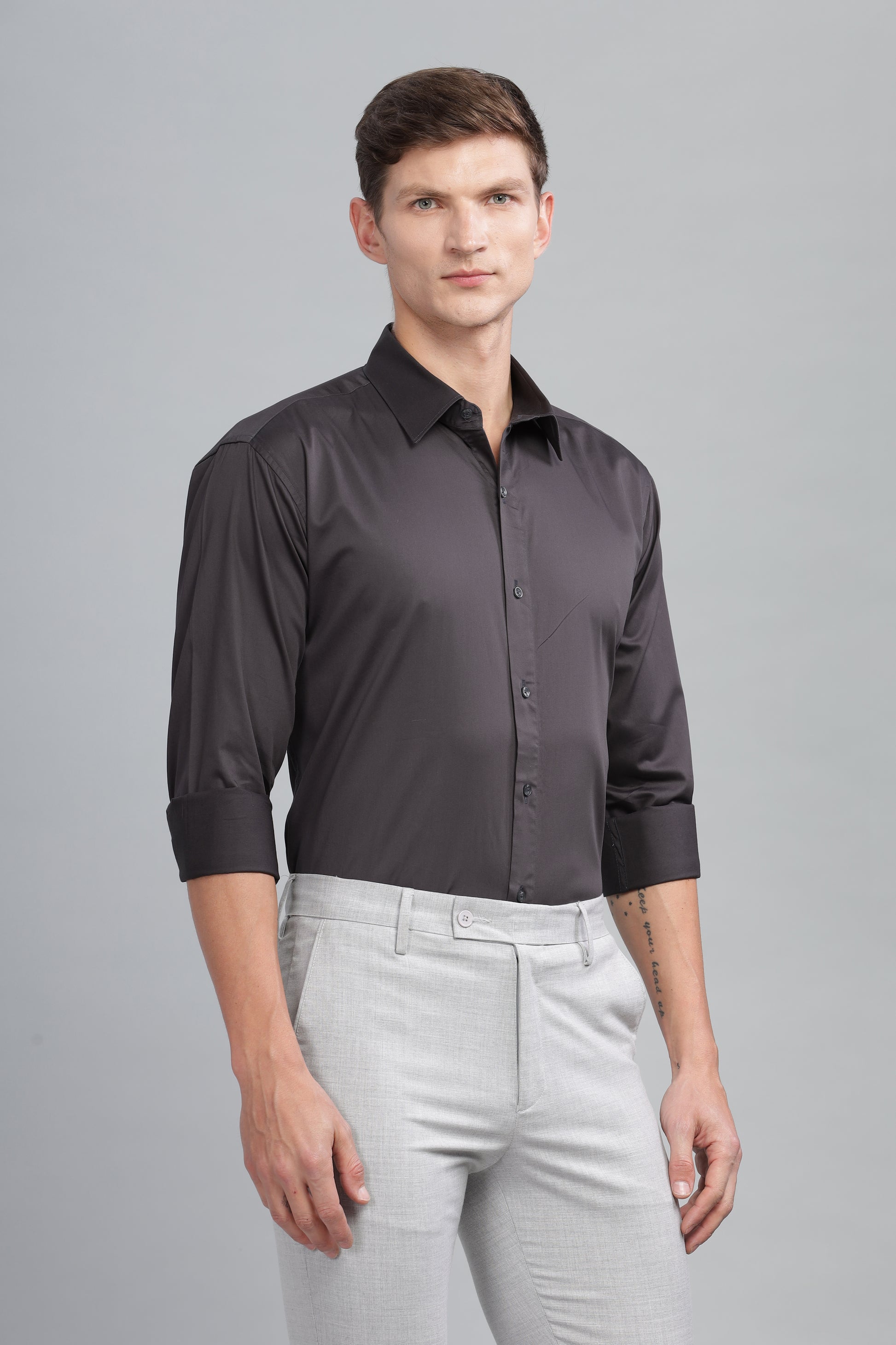 grey cotton stylish shirts for men