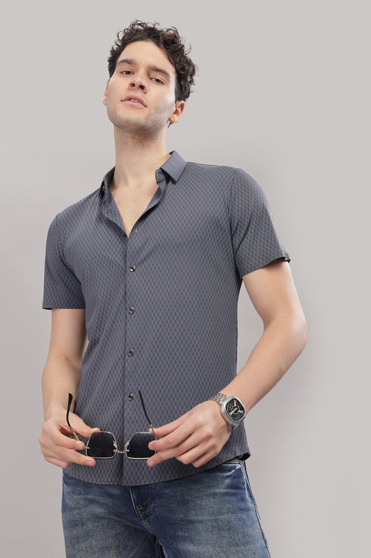 Grey Kaju Katri Disign Stretchable Imported Shirt