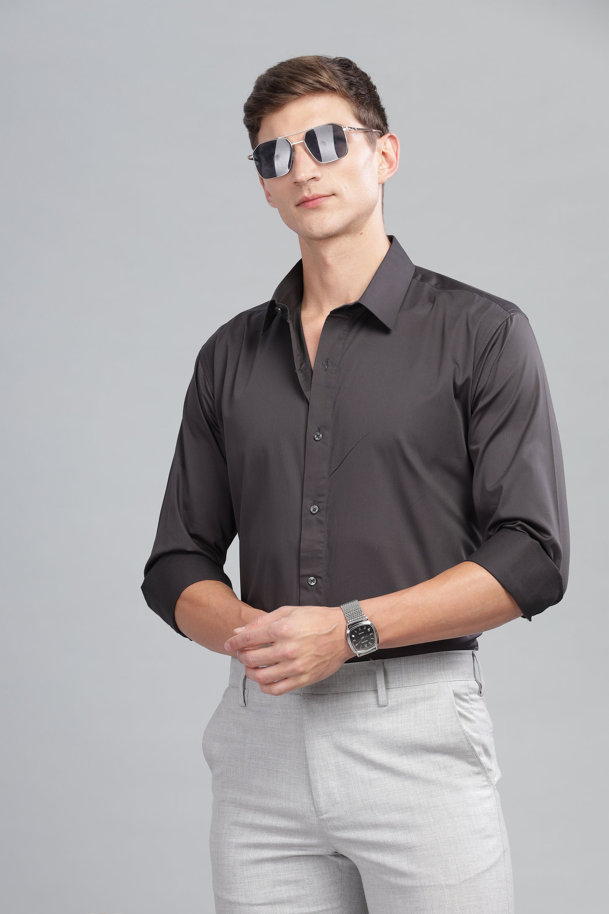 grey mens formal linen shirts on sale