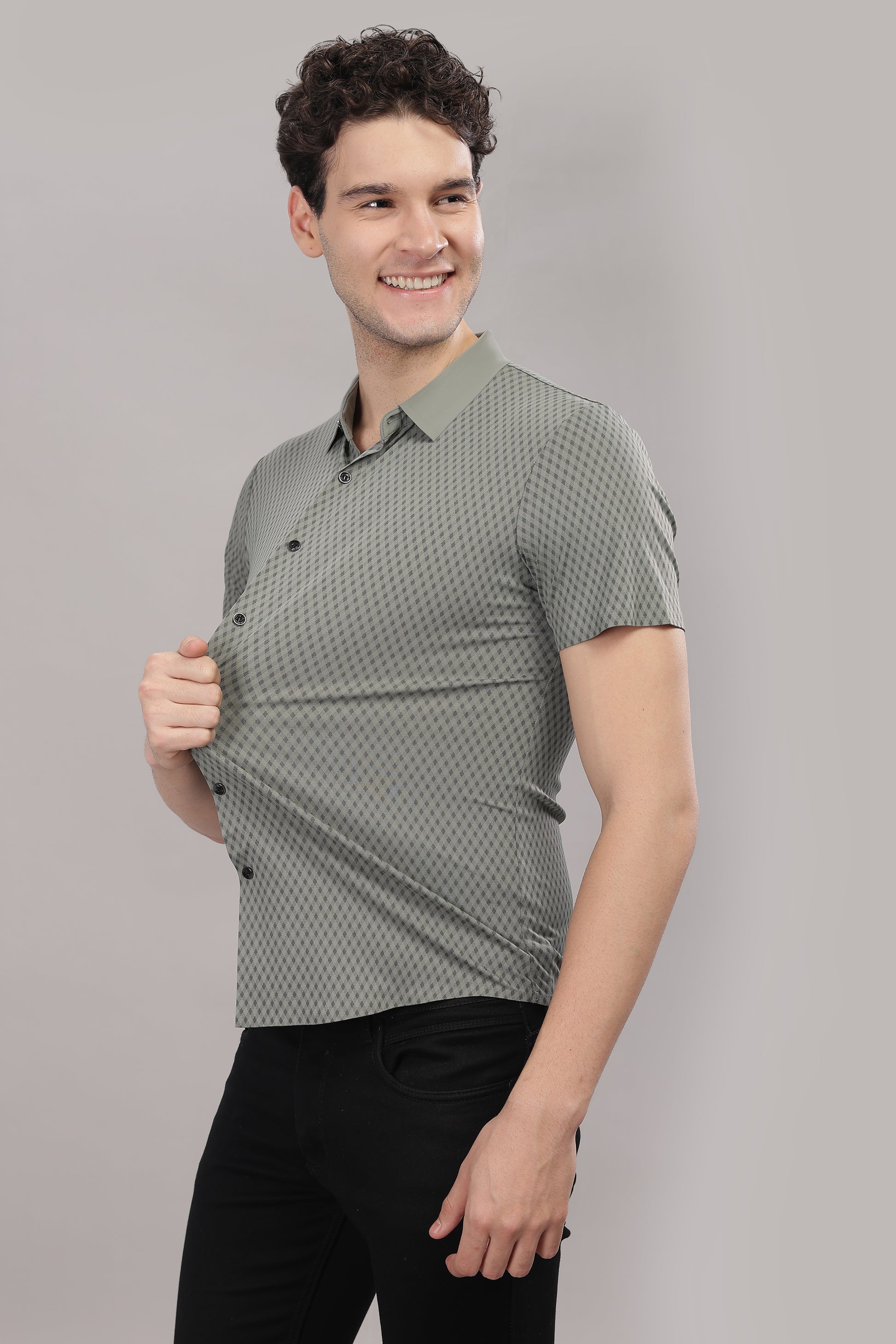 grey mens stretchable shirts