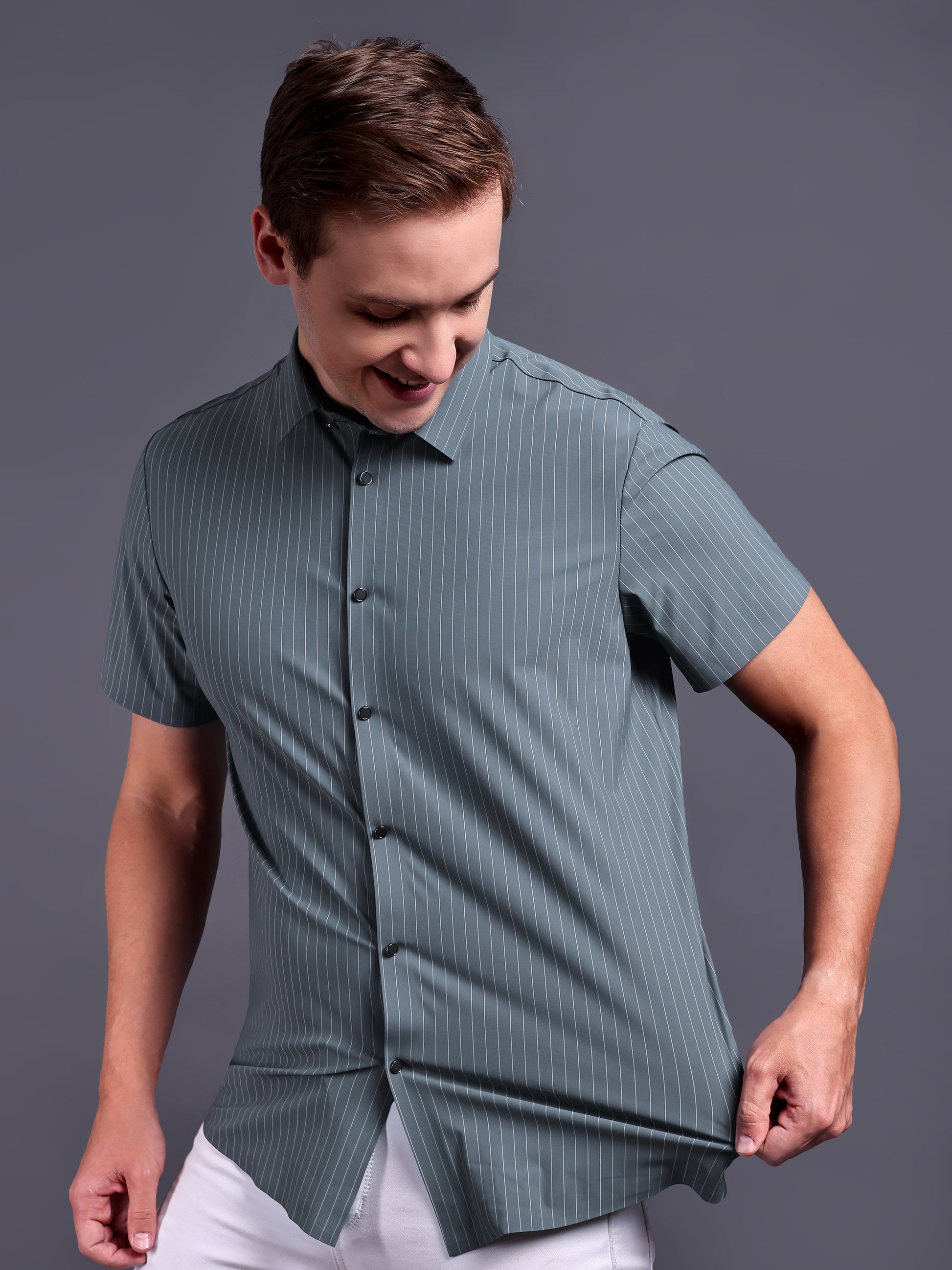 grey stripped Casual stretchable shirts