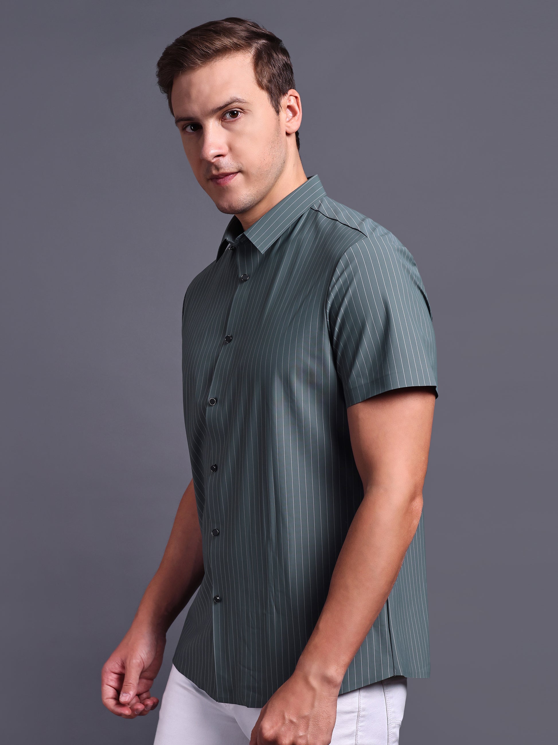 grey stripped imported stretchable shirts for men