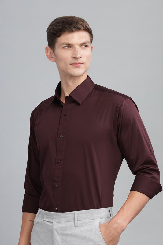 Wine Giza Premium Satin Cotton Plain Shirt