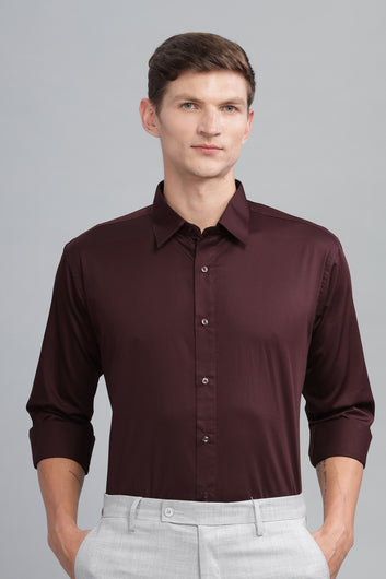 Wine Giza Premium Satin Cotton Plain Shirt