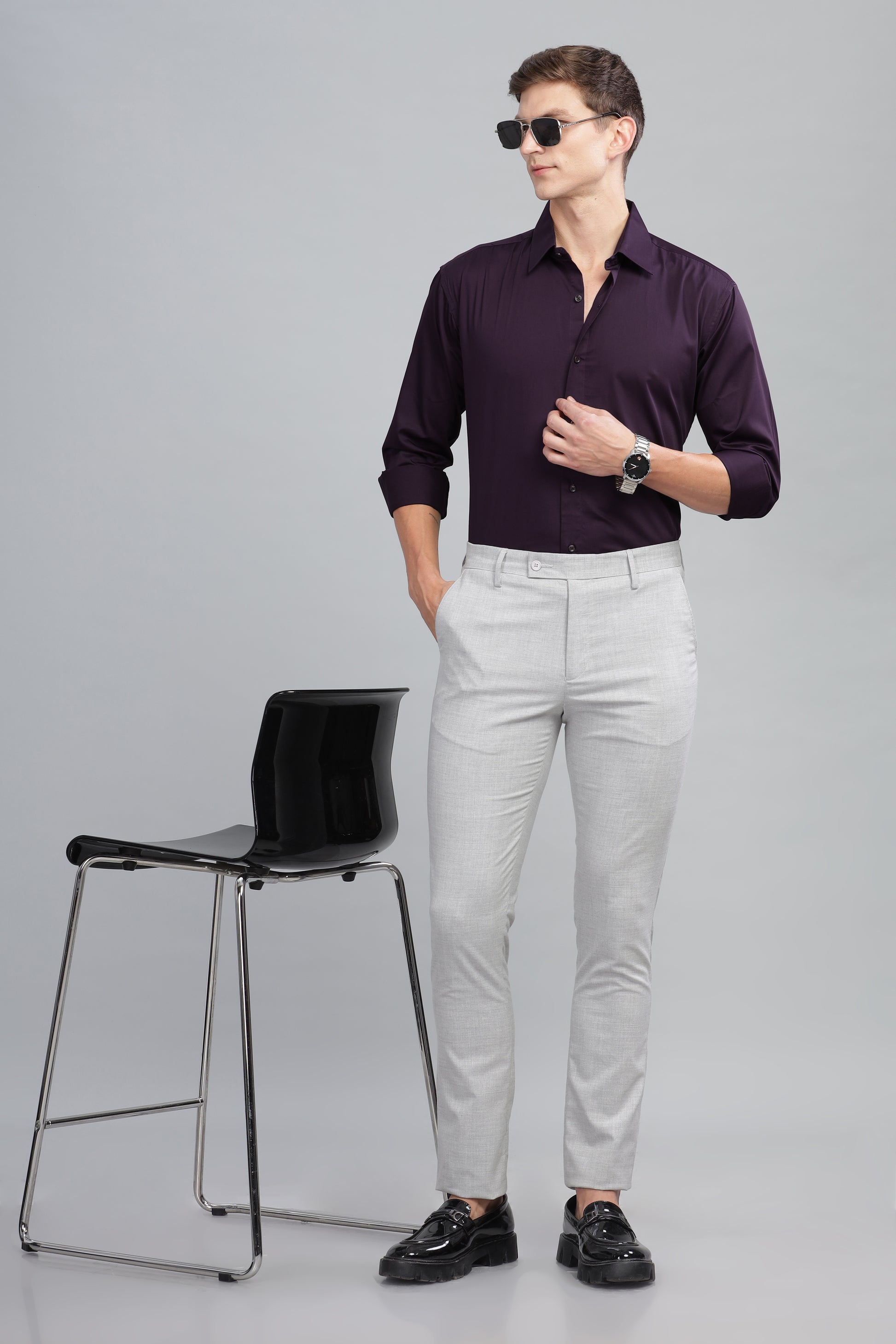 violet satin cotton mens shirt on sale