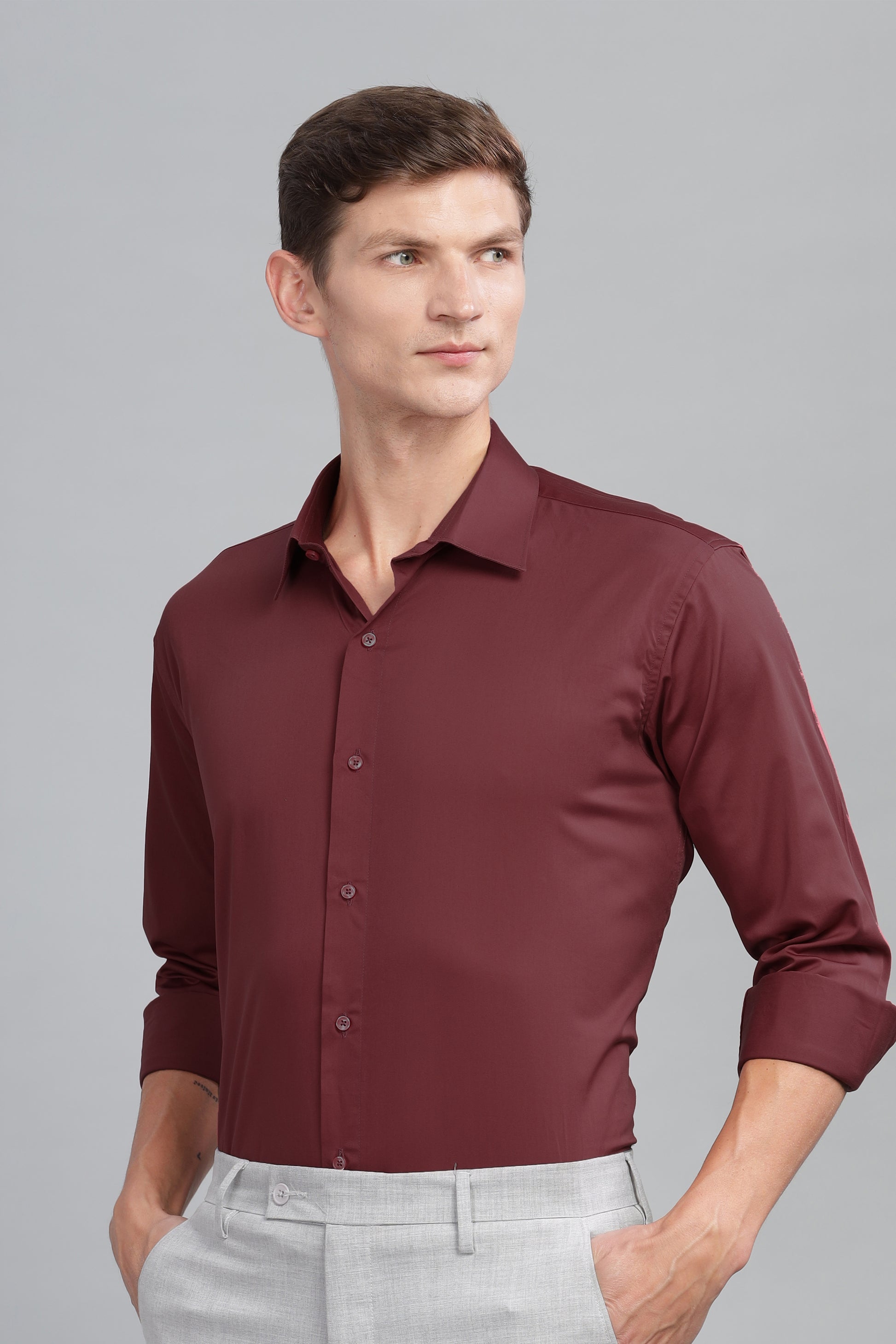 wine cotton shirts for men branded